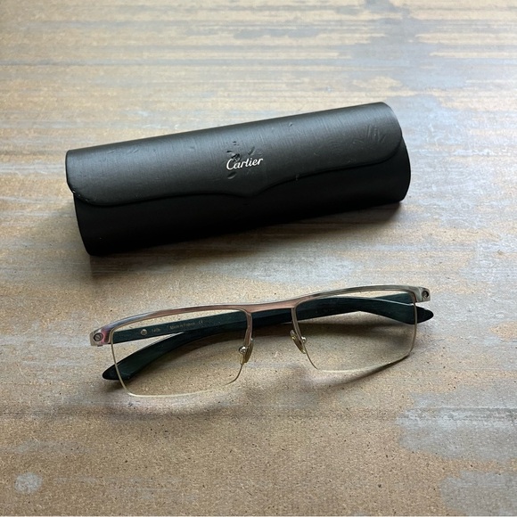 Cartier Vintage 140b Half Rim Buffalo Horn Glasses Frames Logo Green Preppy - Picture 1 of 11